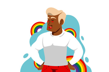 Pride Month celebration festival, Man adult gay with LGBT rainbow, Vector illustration.