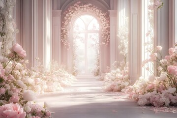 window with flowers in a church generative AI