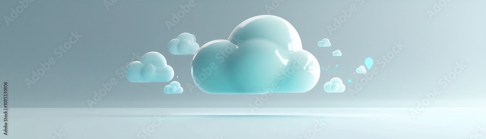 Poster a cute light blue cloud as visualize cloud-integrated deployment flow strategies for optimizing clou