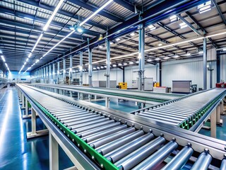 Fototapeta premium Empty Modern Conveyor Belt in Industrial Factory Plant Reflecting Advanced Automation in Production Line Equipment Setting for Efficient Manufacturing Processes