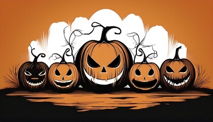  Vector silhouettes of pumpkins with various emotions, perfect for spooky parties and Octobe_1(509)