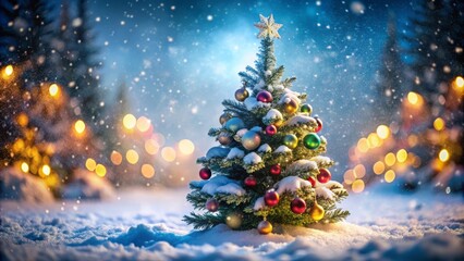 Enchanting Tilt-Shift Photography of a Beautiful Christmas Tree Surrounded by Snow, Capturing the Magic of the Holiday Season in a Miniature Wonderland