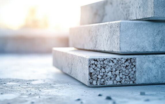 High quality insulated concrete forms with recycled content stacked neatly, showcasing their unique structure and texture. Ideal for sustainable construction Green Building Materials concept