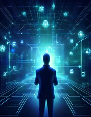 technology, internet, communication and network security; data encryption protection message