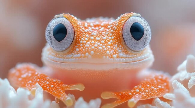 Close up scene of a cute yellow frog, Slow motion camera with different angles