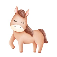 Cute farm  horse watercolor isolated on white background. .