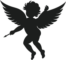 Fototapeta premium Cupid Silhouette with Wings and Arrow Vector Illustration for Valentine's Day