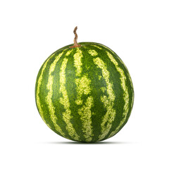 Fresh watermelon featuring a vibrant green stem isolated on a white background.