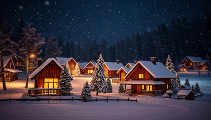  Super cozy winter neighborhood at night with charming homes covered in snow
