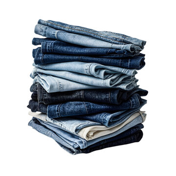 A pile of jeans on transparent background