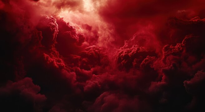 Red clouds in the sky, black background, close-up, smoke and fog, dark red lighting