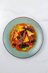 Dishes with meat and sauces