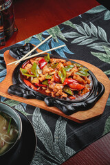 Dishes with meat and sauces