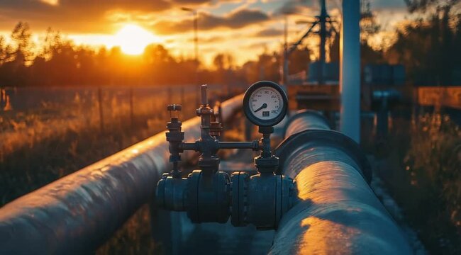Pressure meter scene on pipe line, Slow motion camera with different angles