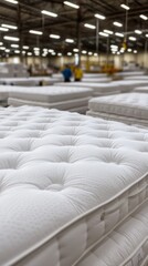 Mattress Factory: A closeup of a luxurious mattress in a factory setting, highlighting the intricate details and quality craftsmanship. The image conveys a sense of comfort,  support.