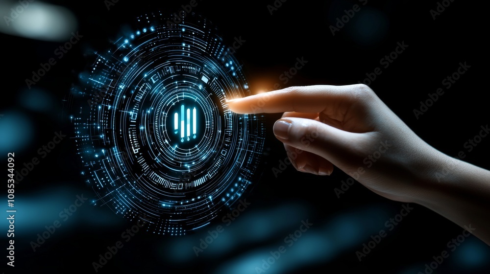 Poster futuristic touch interface interaction digital space technology illustration cyber environment user 