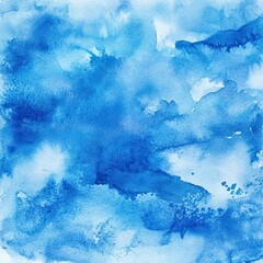 A calming abstract watercolor painting featuring various shades of blue flowing together in a textured pattern suitable for relaxing decor