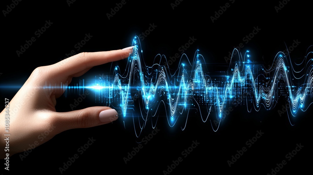 Poster digital waveform interaction futuristic space visual art abstract environment close-up view technolo