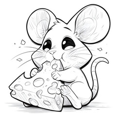 Mouse eating cheese coloring page