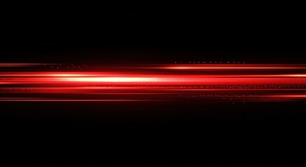 Red glowing light lines on a black background. Abstract motion-blurred speed lights effect with horizontal streaks