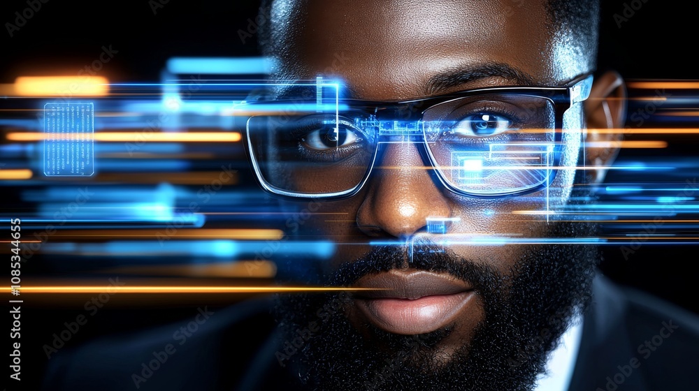 Poster futuristic interface interaction digital realm portrait technology environment close-up view innovat