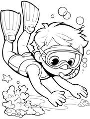 Child swiming coloring page