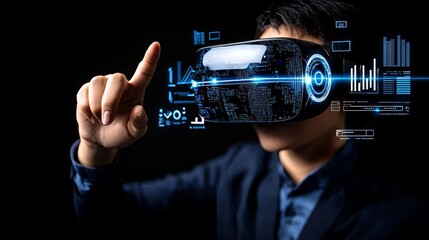 Virtual Reality Businessman Engaging with Digital Interface High-Tech Environment Innovative Technology Concept Futuristic Perspective