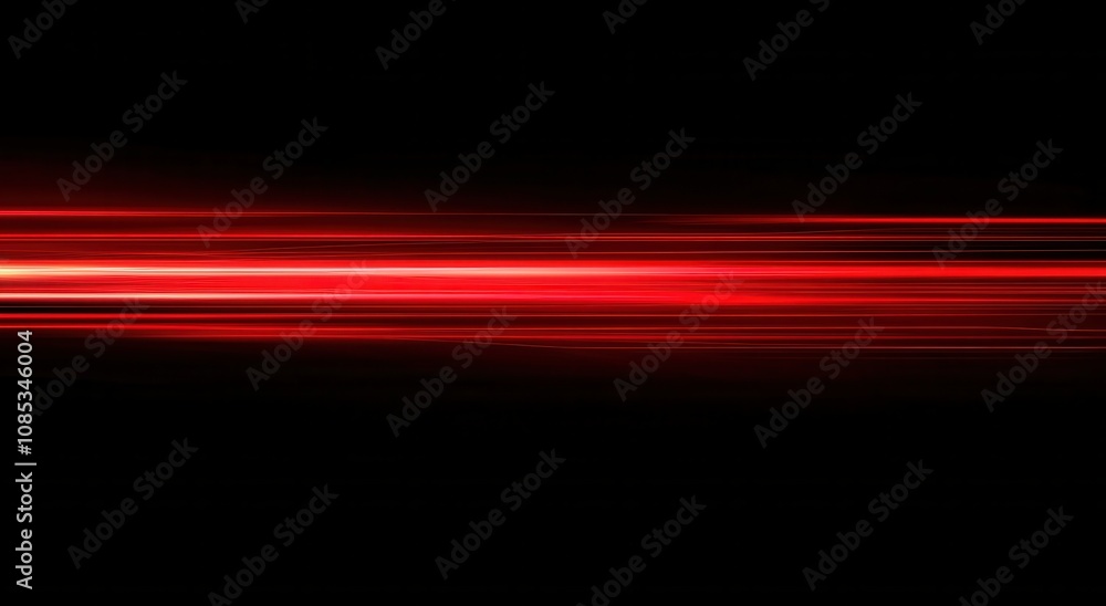 Poster red glowing light lines on a black background. abstract motion-blurred speed lights effect with hori