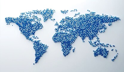A Creative Representation of the World Map Using Blue Dots on a Light Background for Global Themes in Design and Marketing