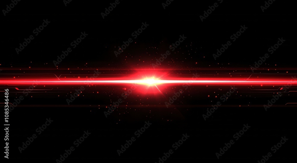 Poster red glowing light lines on a black background. abstract motion-blurred speed lights effect with hori
