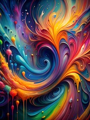 Bold Abstract Paint Splashes and Flowing Hues on Dark Background