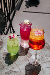 Cool and fresh cocktails with different flavors
