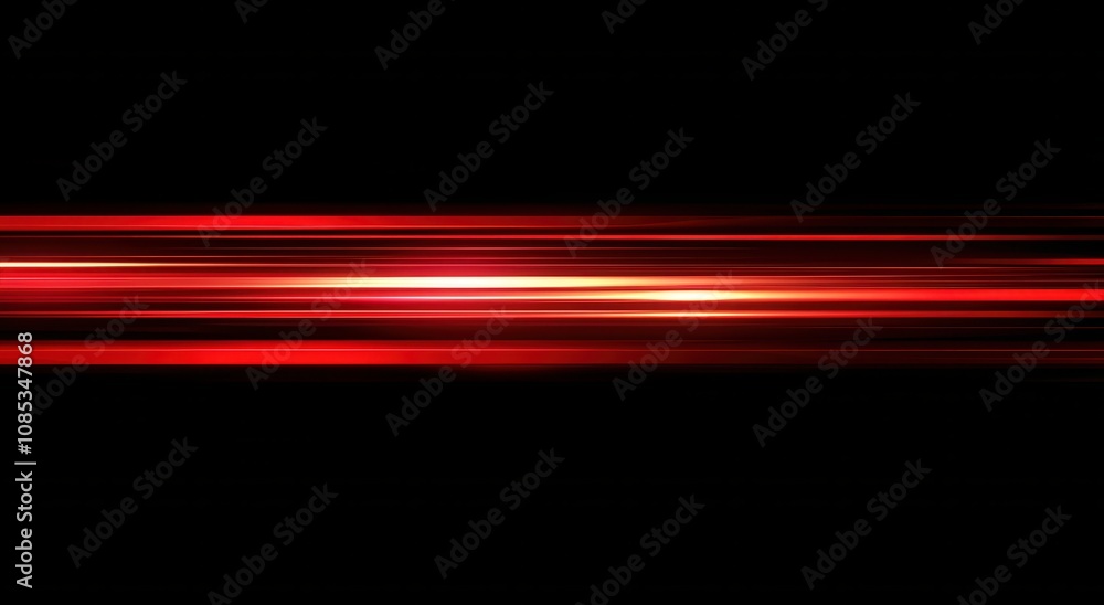 Poster red glowing light lines on a black background. abstract motion-blurred speed lights effect with hori