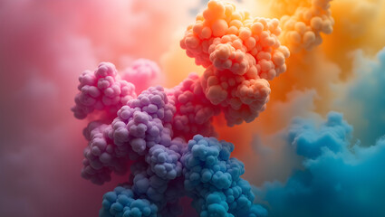 Colorful abstract shapes blend seamlessly in a vibrant display of pink, orange, and blue hues, creating a dreamy and imaginative atmosphere