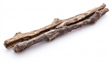 Fototapeta premium Rustic Charm: A Split Wooden Branch on White - Nature's Art at Its Finest