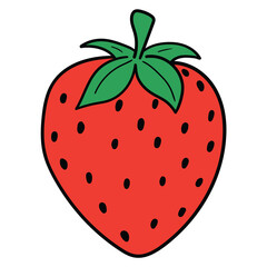 Hand drawn cartoon strawberry on white background.
