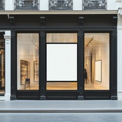 Blank Storefront Sign Mockup: Parisian Chic Boutique Display