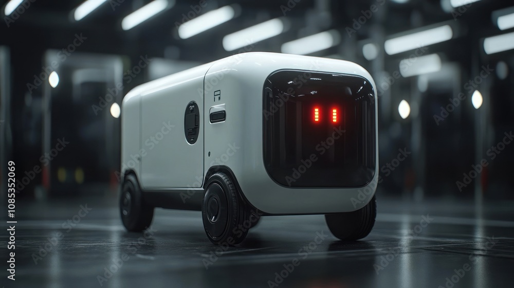 Poster a compact autonomous delivery robot with a sleek design.