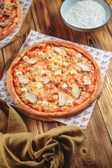 Hot and fresh pizza with toppings