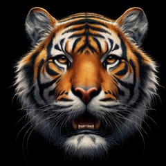 Fototapeta premium Wild Siberian Tiger Animal Portrait. Strong and Cruel Predator Mascot. Striped Dangerous and Amazing Wild Cat Feline Animal Face. 