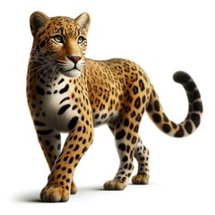 Fototapeta premium Leopard Cat Wild Animal Portrait. Strong Fast Feline Creature Character Isolated on White. Safari and Jungle Life mascot. Rare Spotted Big Cat Symbol. 