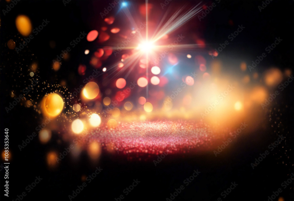 Poster A bright white light bursts from the center of the image, surrounded by an array of colorful bokeh lights.