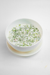 Delicious and fresh soup with dressing