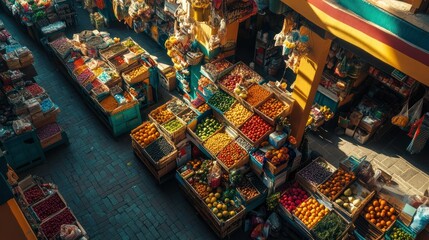 Naklejka premium A Bird's Eye View of a Vibrant Produce Market Stall
