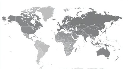 Detailed Outline Map of the World with Regions Highlighted in Shades of Gray for Educational and Informational Purposes, Ideal for Geography and Travel Related Projects