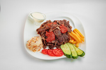 Dishes with meat and sauces