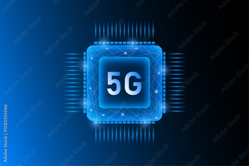 Poster cpu with 5g icon on transparent blue light technology background. technology theme vector illustrati