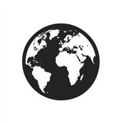 Black and White Illustration of the Earth Showing Continents and Oceans in Minimalistic Design Suitable for Backgrounds, Education, and Environmental Themes