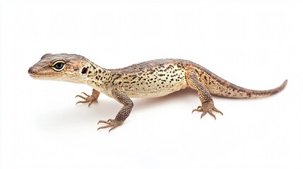 Naklejka premium Striking Close-Up of a Lizard: Exquisite Detail of Scales, Skin, and Gaze on White Background