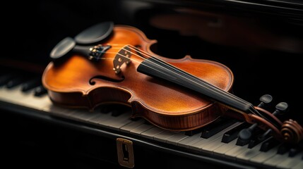 Fototapeta premium Violin and Piano Keys: A Musical Still Life
